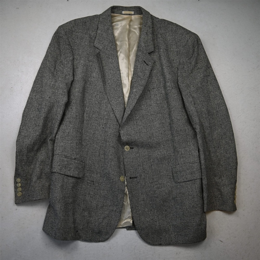 English Manor 48L Gray Houndstooth Soft Silk Tweed Mens Blazer Jacket Sport Coat